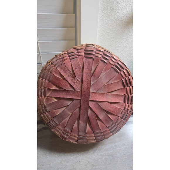 Primitive Apparel Other - Handwoven Split Wood Lidded Basket Primitive Farmhouse Storage Red Accent 10.5"